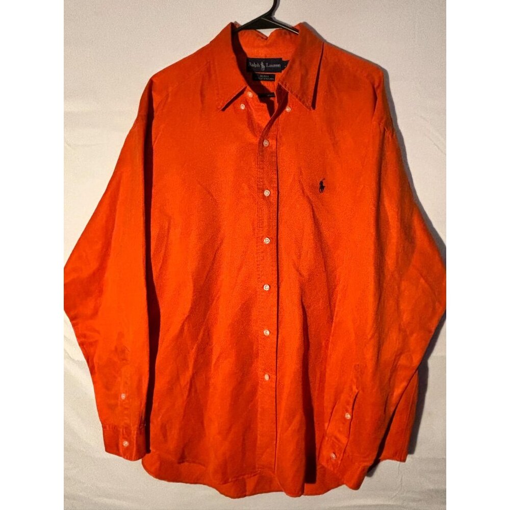 Ralph Lauren Mens Orange Button-Up Shirt L 53% Silk 47% Linen